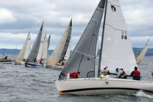 NW Yachting Racing Editor Ben Braden with successful port tack start.