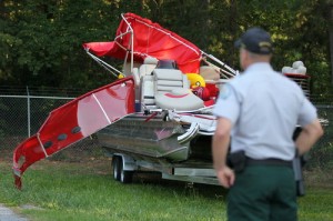 The Prince brothers were killed when a drunk boater ran into this pontoon boat in 2012. Photo from the Atlanta Journal Constitution.