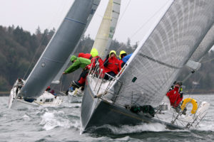 Tachyon leading Madrona during the Blakely Rock Race. Photo by Jan Anderson.