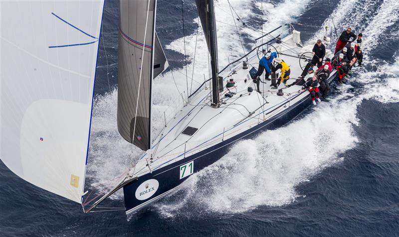 The TP52 ‘Balance’ on its way to the finish of the 2015 Rolex Sydney Hobart Yacht Race. Photo Credit Rolex/Stefano Gattini