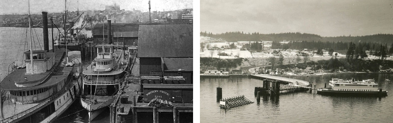 Ferries at downtown Seattle circa 1891